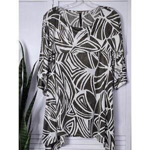 IC by CONNIE K Women's Brown White Flared Open Half Sleeve Tunic Blouse Size M